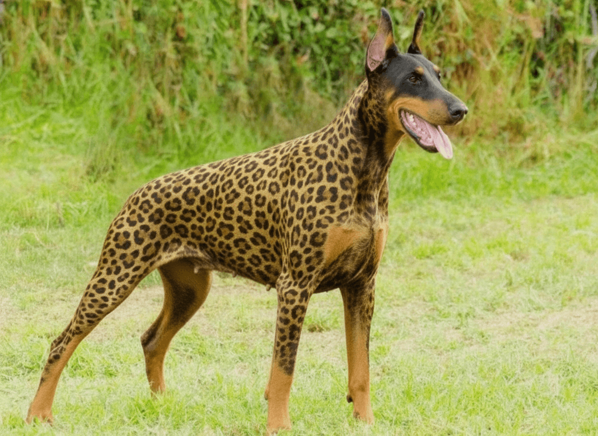 Doberman with an AI creative leopard pattern